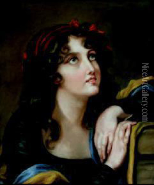Portrait De Jeune Fille Pensive Oil Painting - Anne Genevieve Greuze