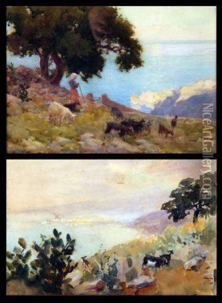 Coastal Scenes With Goat Herderand Goats Oil Painting - Middleton Alexander Jameson