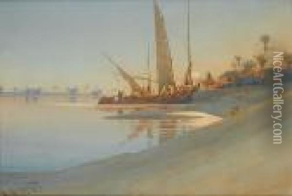 Sunset Over The River Nile Oil Painting - Augustus Osborne Lamplough