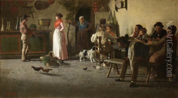 A Tavern Scene Oil Painting - Giuseppe Costa