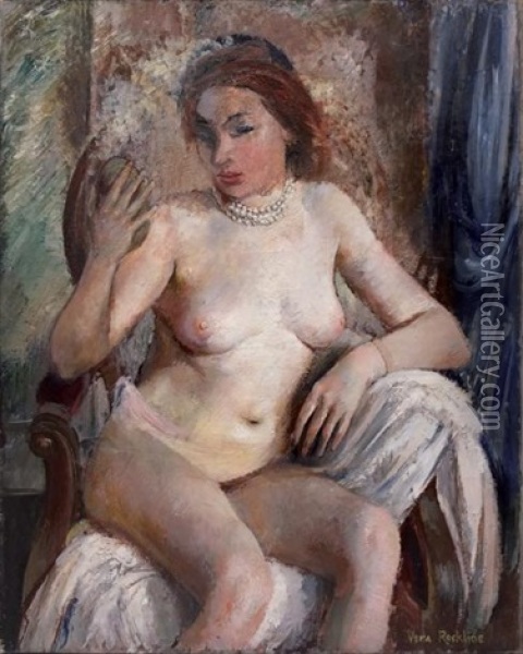 Femme Nue Tenant Un Miroir Oil Painting - Vera Rockline