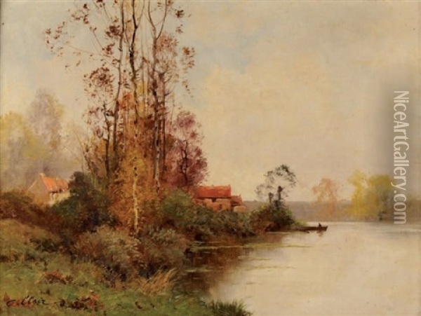 Bouleaux Et Maison Au Bord De L'eau Oil Painting - Charles H. Clair