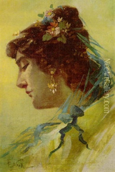 Portrait Of A Woman Oil Painting - Girolamo Pieri Ballati Nerli
