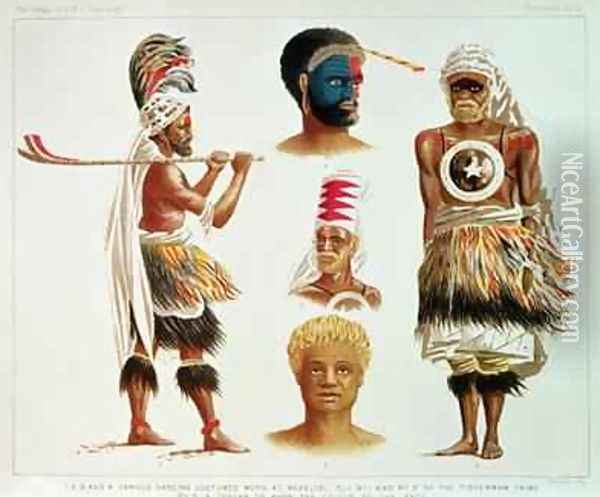 Various Dancing Costumes Worn at Nakello Fiji Oil Painting - Michael Hanhart