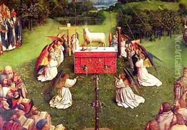 The Adoration of the Mystic Lamb from the Ghent Altarpiece Oil Painting - Hubert & Jan van Eyck
