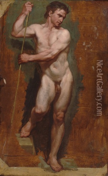 Stehender Mannlicher Akt Mit Stab Oil Painting - William Etty