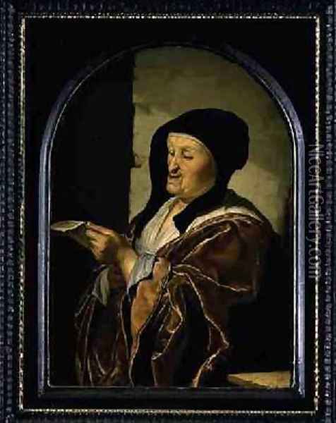 Old woman singing 1677 Oil Painting - Frans van Mieris