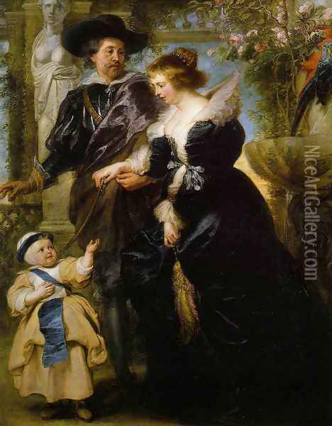 Rubens, his wife Helena Fourment, and their son Peter Paul c. 1639 Oil Painting - Peter Paul Rubens