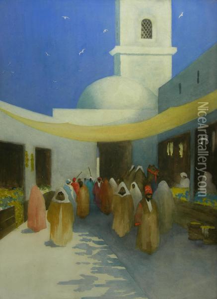 A Street In Tangier Oil Painting - Hans Jacob Hansen
