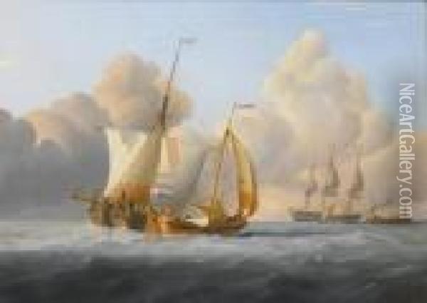 Dutch Coastal Traders Exchanging News Atsea Oil Painting - Joseph Walter