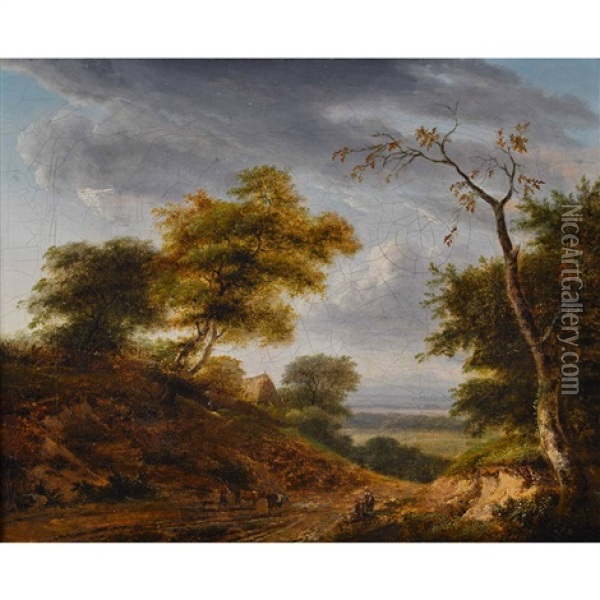 Landschaftspartie Mit Hirten Oil Painting - Lazare (Eleazard) Bruandet
