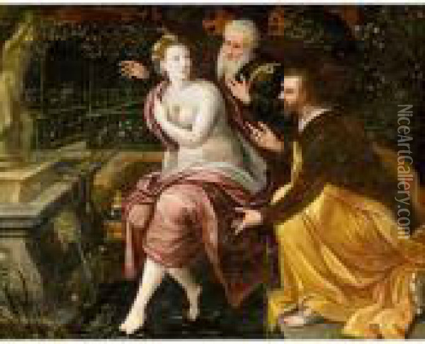 Susannah And The Elders Oil Painting - Master Of The Prodigal Son