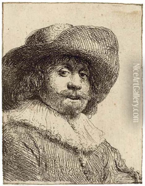 A Man In A Broad-brimmed Hat Oil Painting - Rembrandt Van Rijn