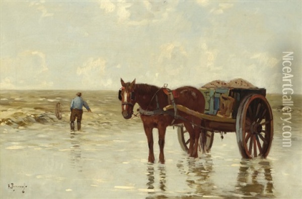 A Shell Fisher Oil Painting - Herman Bogman I
