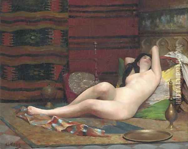 A moment of reverie in the Harem Oil Painting - Alphonse Pellet