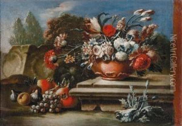 Natura Morta Di Fiori E Frutta Oil Painting - Gasparo Lopez