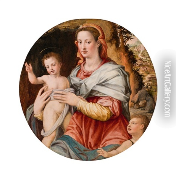 Madonna With Child And The Infant St. John The Baptist Oil Painting - Ridolfo del Ghirlandaio