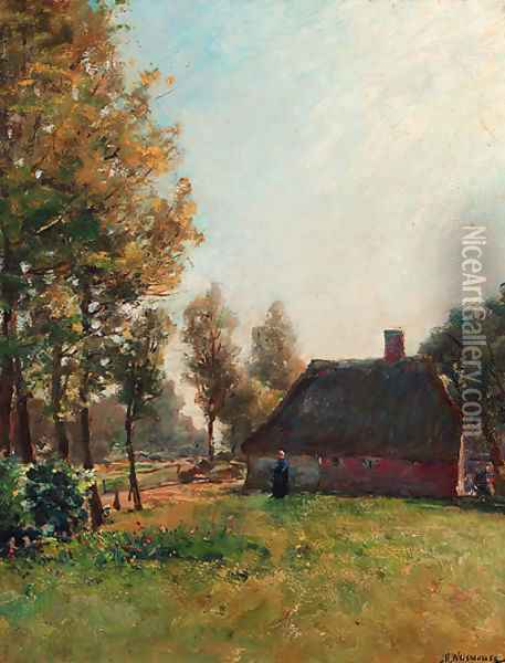 A farmyard in summer Oil Painting - Jan Hillebrand Wijsmuller