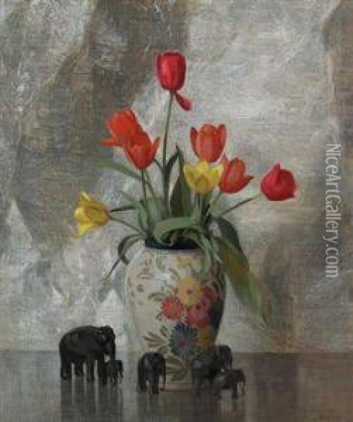 Elephants & Tulips Oil Painting - Hermann Dudley Murphy
