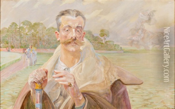 Portret Mezczyzny Na Tle Pejzazu Oil Painting - Jacek Malczewski
