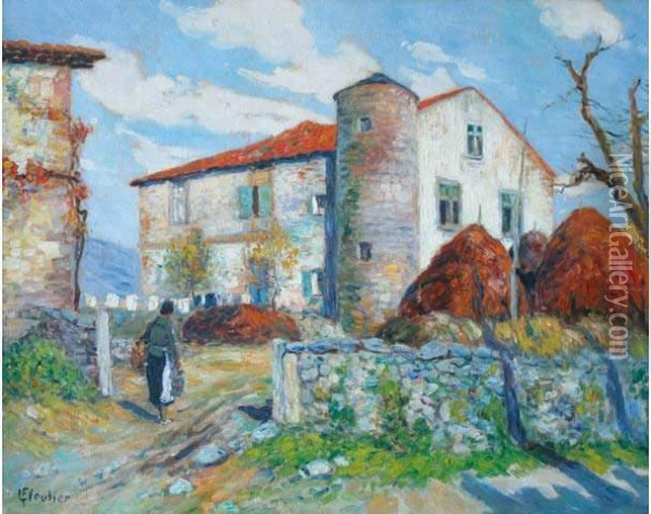 La Maison Larrea A Ispoure -pays Basque Oil Painting - Louis Floutier