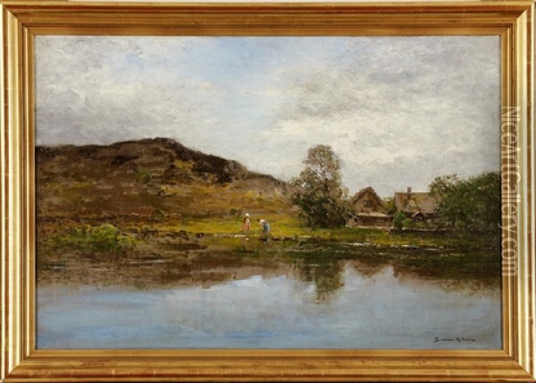 Strandbild Med Tva Figurer Oil Painting - Johan Severin Nilsson