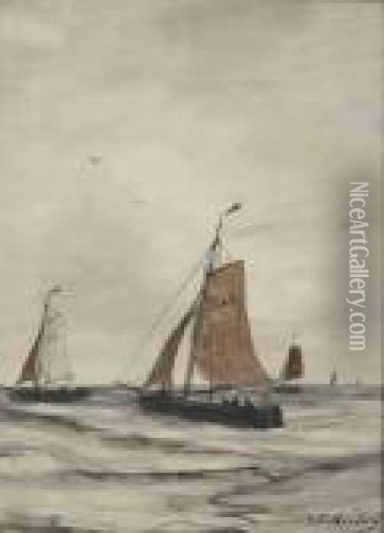 Off The Coast Of Scheveningen Oil Painting - Hendrik Willem Mesdag