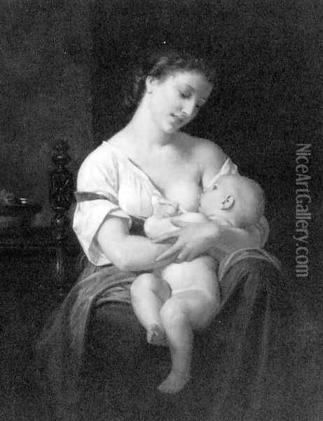 Mother and Child Oil Painting - Hugues Merle