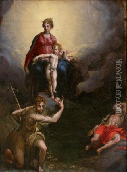 La Madone Et L'enfant Avec Saint Jean Baptiste Et Saint Jerome Oil Painting -  Parmigianino