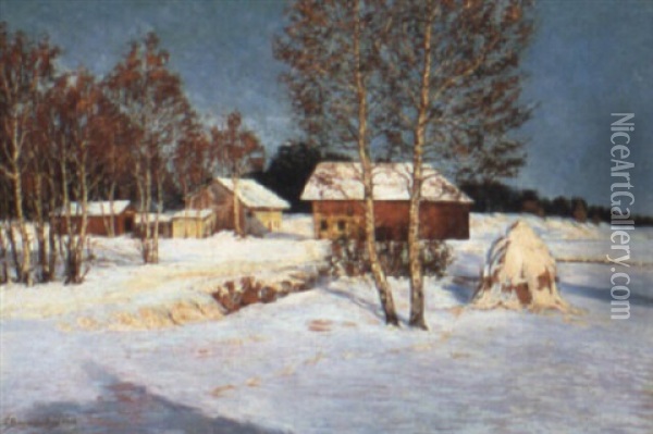 A Winter Landscape Oil Painting - Christian Baumgartner