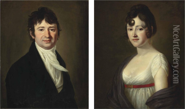 Portrait Of Alexandre Pazzani; And A Portrait Of Magdalena Pazzani, His Wife Oil Painting - Barbara Krafft-Steiner