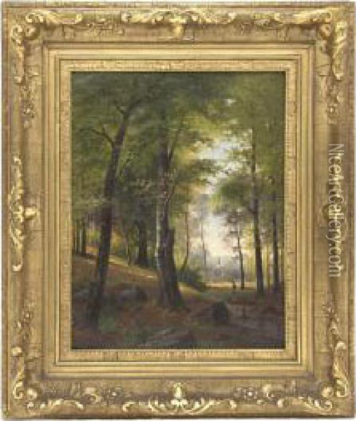 Boy Fishing In The Woods Oil Painting - Jacobus Johannes Van Poorten