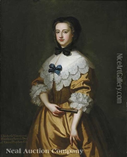 Portrait Of Elizabeth, Viscountess Hinchingbrooke, Nee Elizabeth Popham Oil Painting - Thomas Hudson
