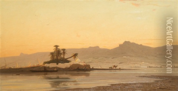 Marabout Au Bord Du Nil Oil Painting - Etienne Duval