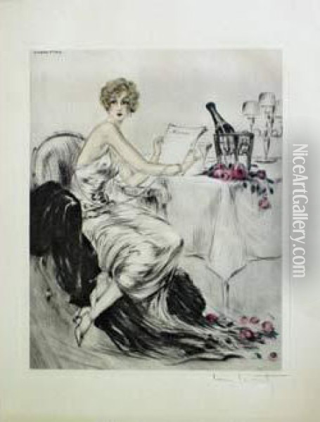 Elegante A Table Oil Painting - Louis Icart
