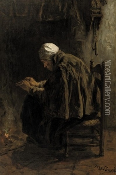Als Men Oud Wordt: By The Fire Oil Painting - Jozef Israels
