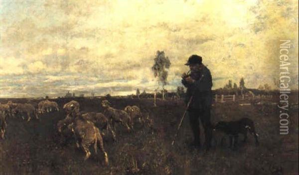Schafer Mit Herde Oil Painting - Gregor von Bochmann the Elder