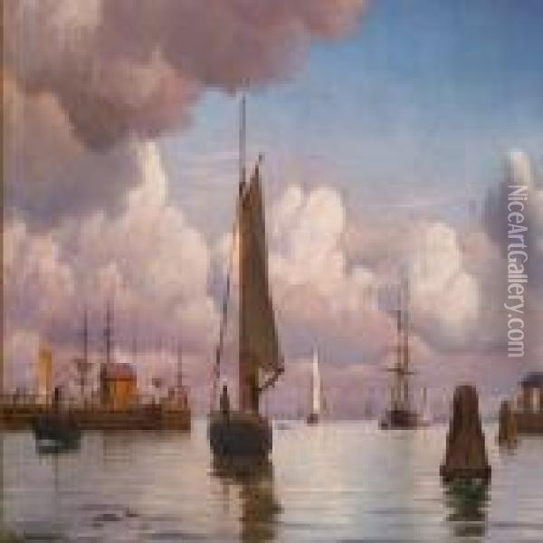 Summer Evening In A Harbour Oil Painting - Christian Vigilius Blache
