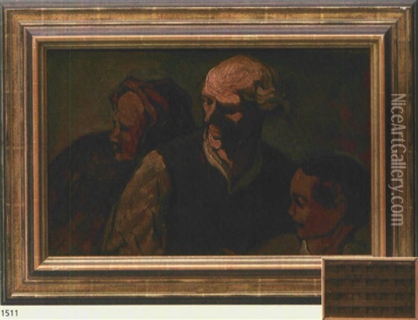 Familie Auf Der Barrikade Oil Painting - Honore Daumier