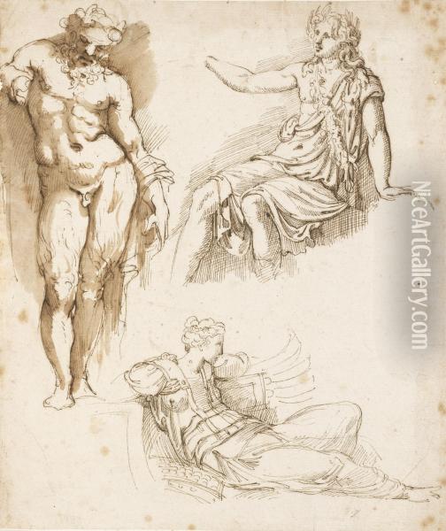 Studies After The Antique: A Standing Silenus Oil Painting - Girolamo da Carpi