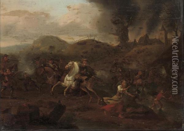 A Skirmish Between Cavalry And Infantry Oil Painting - Jan von Huchtenburgh