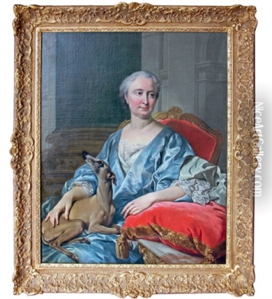Portrait D'une Jeune Femme Tenant Une Levrette Sur Les Genoux Oil Painting - Louis Michel van Loo