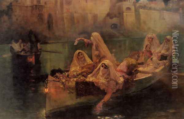 The Harem Boats Oil Painting - Frederick Arthur Bridgman