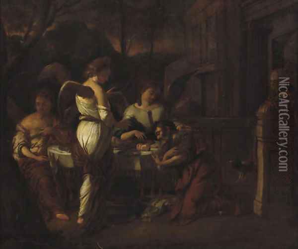 Abraham entertaining the three Angels Oil Painting - Hendrick Heerschop or Herschop