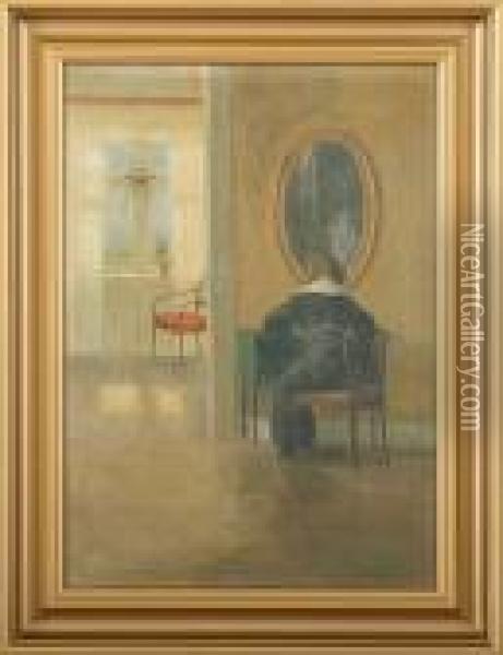Interior With A Woman Oil Painting - Poul Friis Nybo