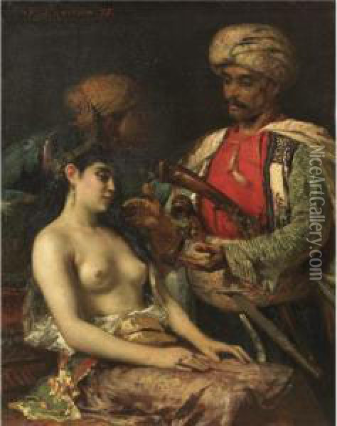 Janissaire Et Femme Au Buste Decouvert Oil Painting - Fernand-Anne Piestre Cormon
