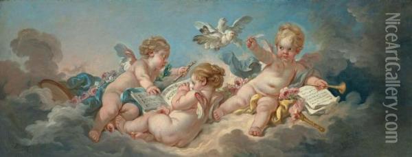 Putti Making Music Oil Painting - Francois Boucher