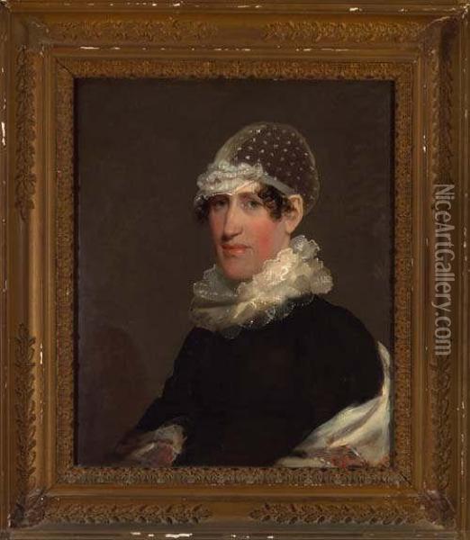 Portrait Of A Woman In Lace Cap And Collar Oil Painting - Gilbert Stuart