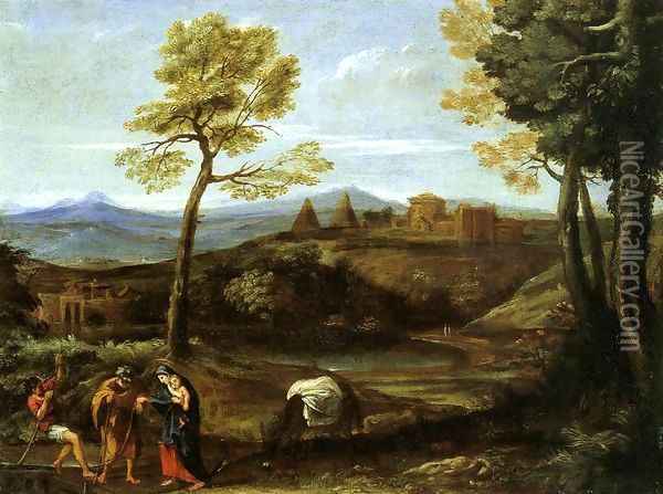 Landscape with the Flight into Egypt Oil Painting - Domenico Zampieri (Domenichino)