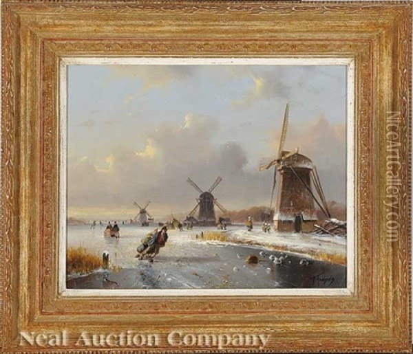 Skating On The River Oil Painting - Carl Eduard Ahrendts